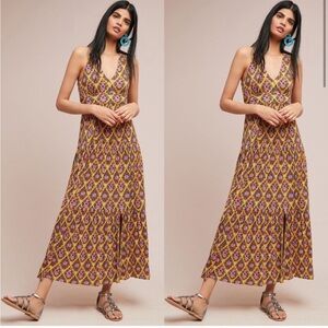 Maeve Anthropologie Luella maxi dress yellow floral print jersey slit XS